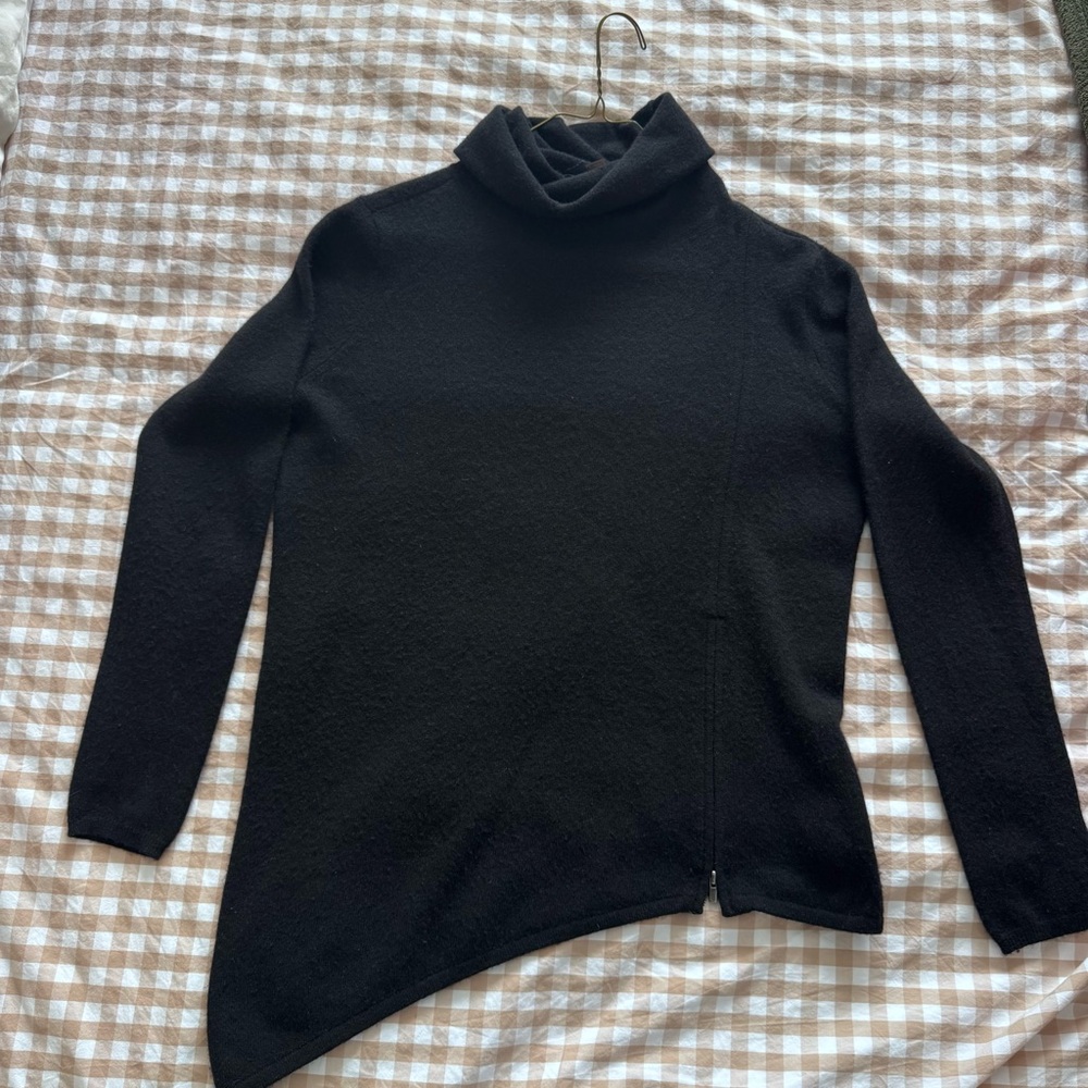 Magaschoni Cashmere Black Turtleneck Asymmetrical Sweater